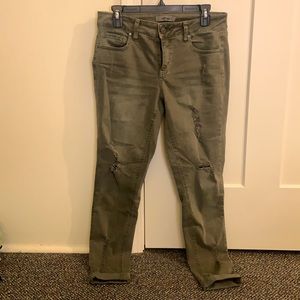 Army green mid rise jeans
